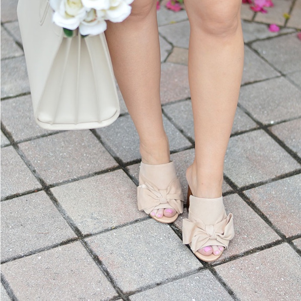 EUC Sam Edelman Yumi Open Toe, Bow, Slip-on Chunky Heel Sandals